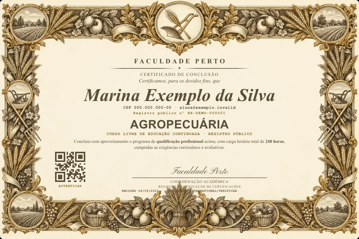 Certificado do curso de Agropecuária