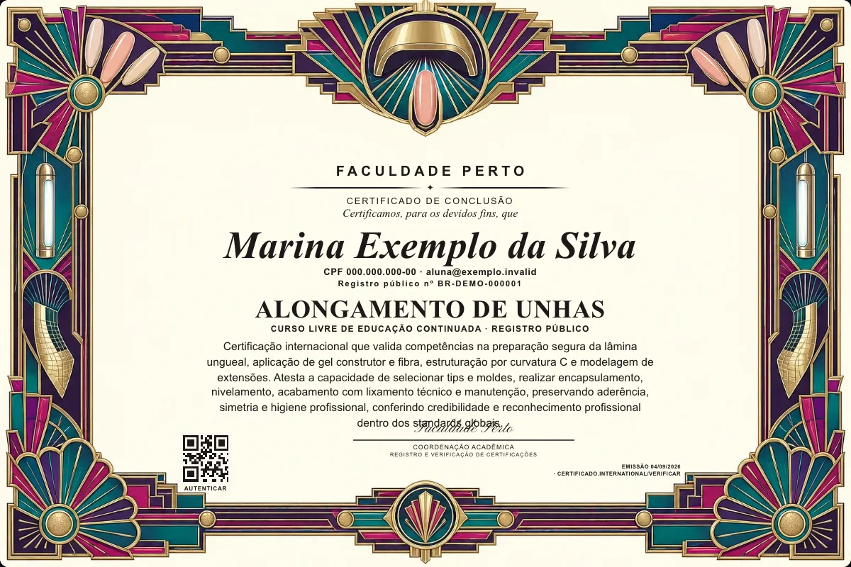 Certificado do curso de Alongamento de Unhas