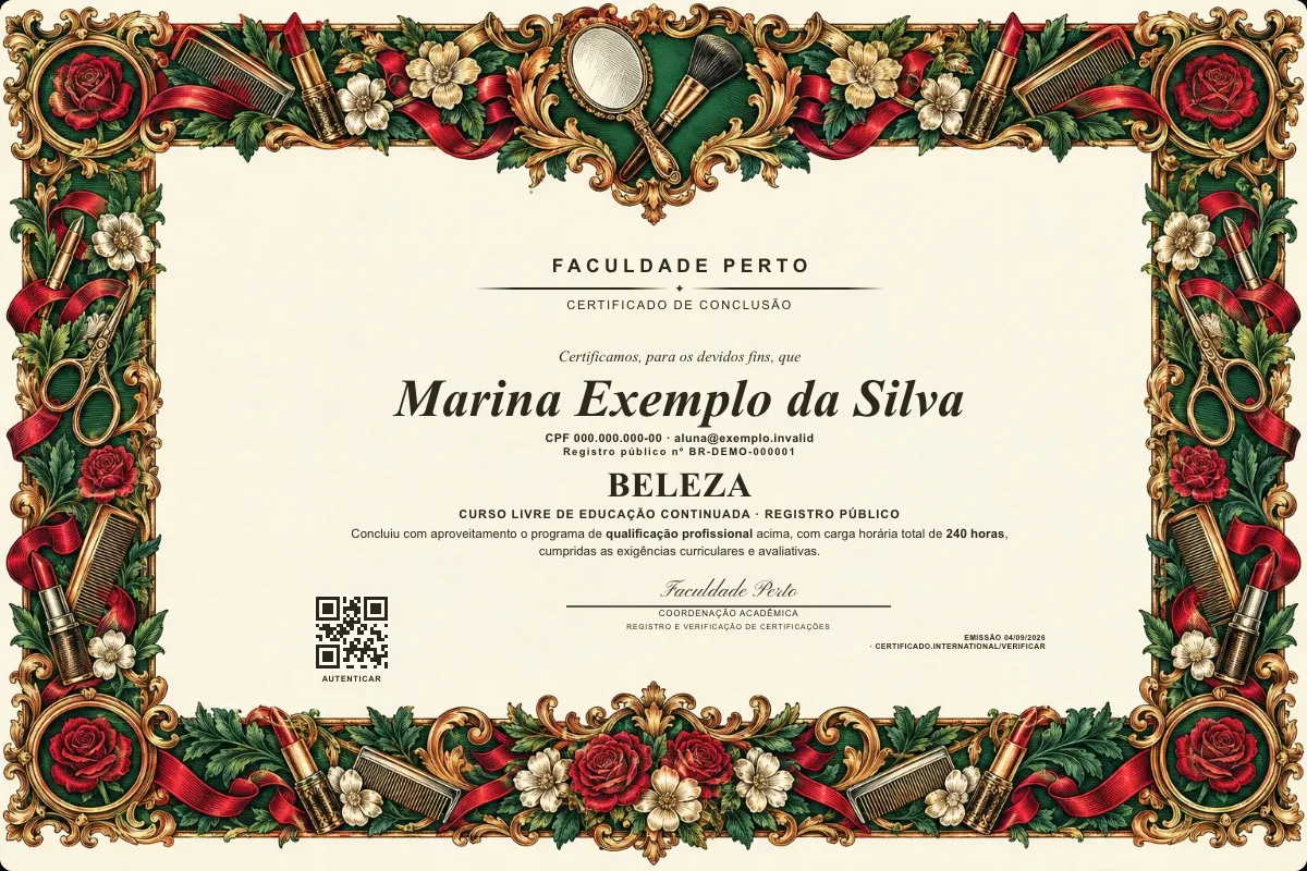 Certificado do curso de Beleza