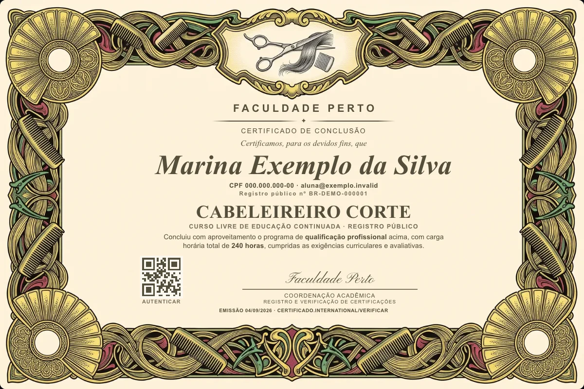 Certificado do curso de Cabeleireiro Corte