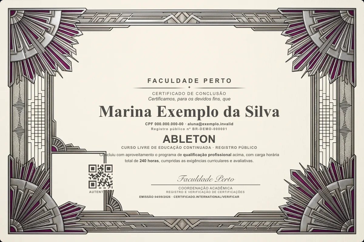 Certificado do curso de Ableton