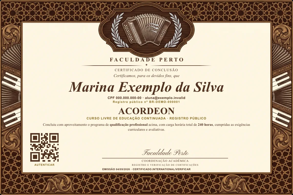 Certificado do curso de Acordeon