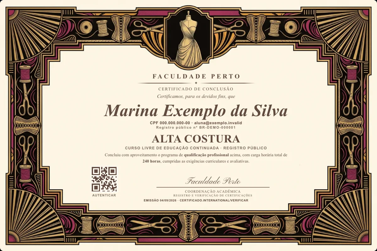 Certificado do curso de Alta Costura