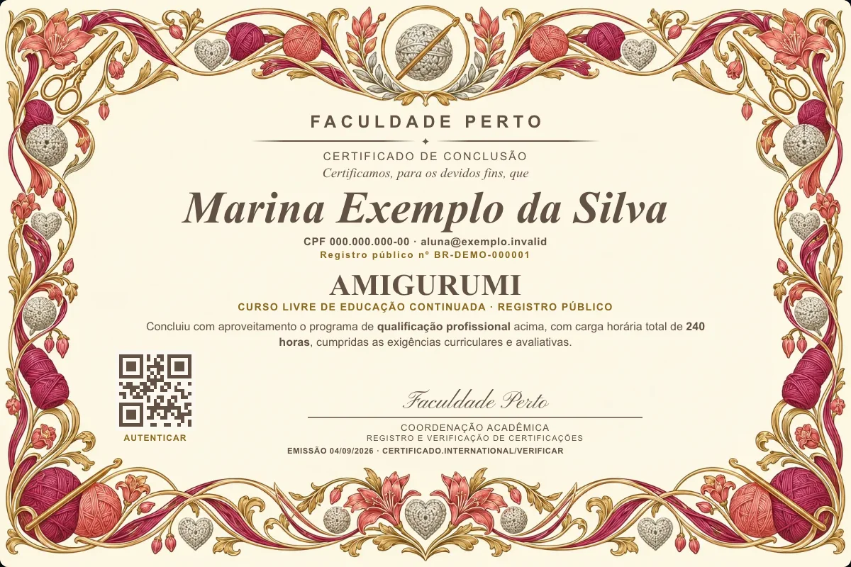 Certificado do curso de Amigurumi