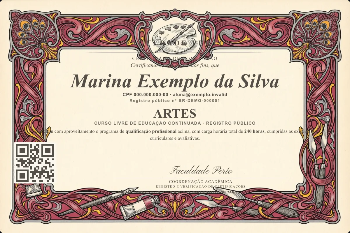Certificado do curso de Artes