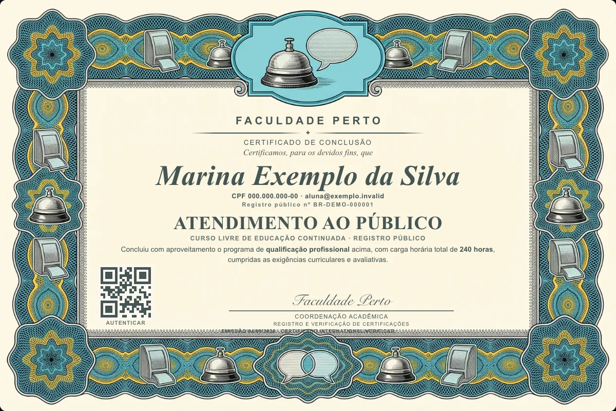 Certificado do curso de Atendimento ao Público