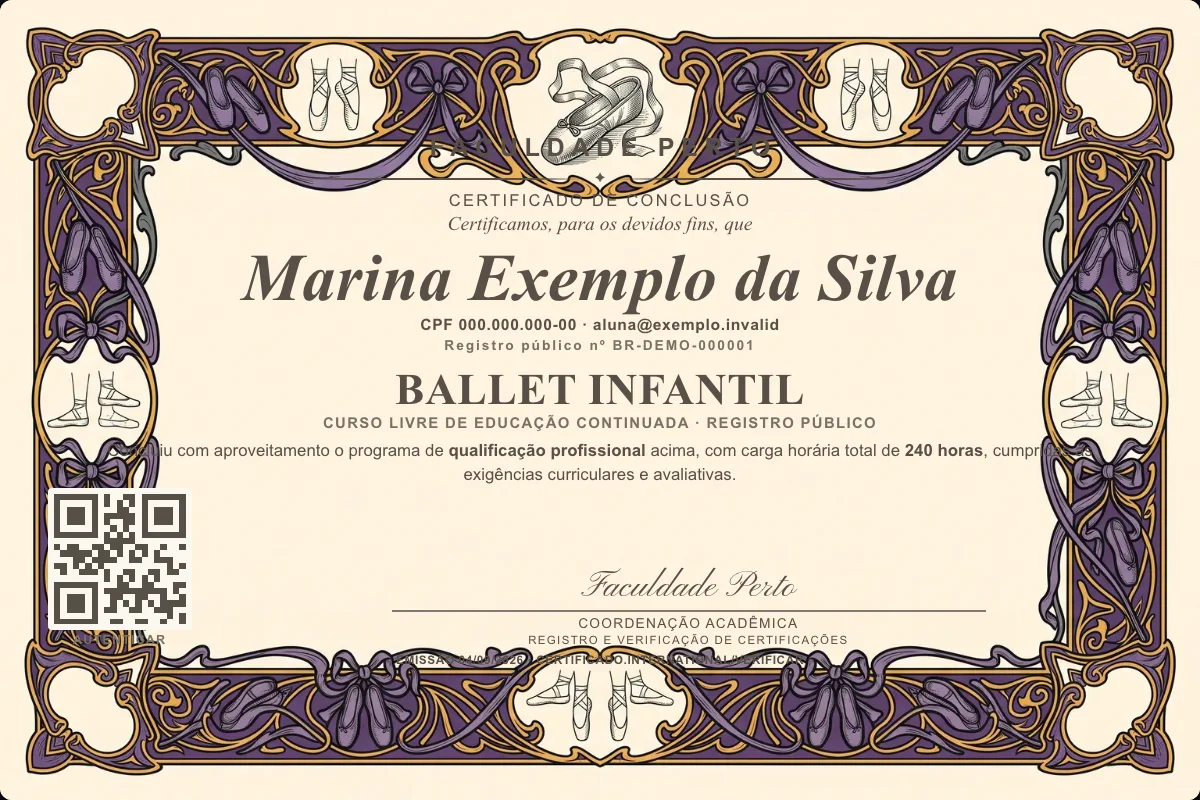 Certificado do curso de Ballet Infantil