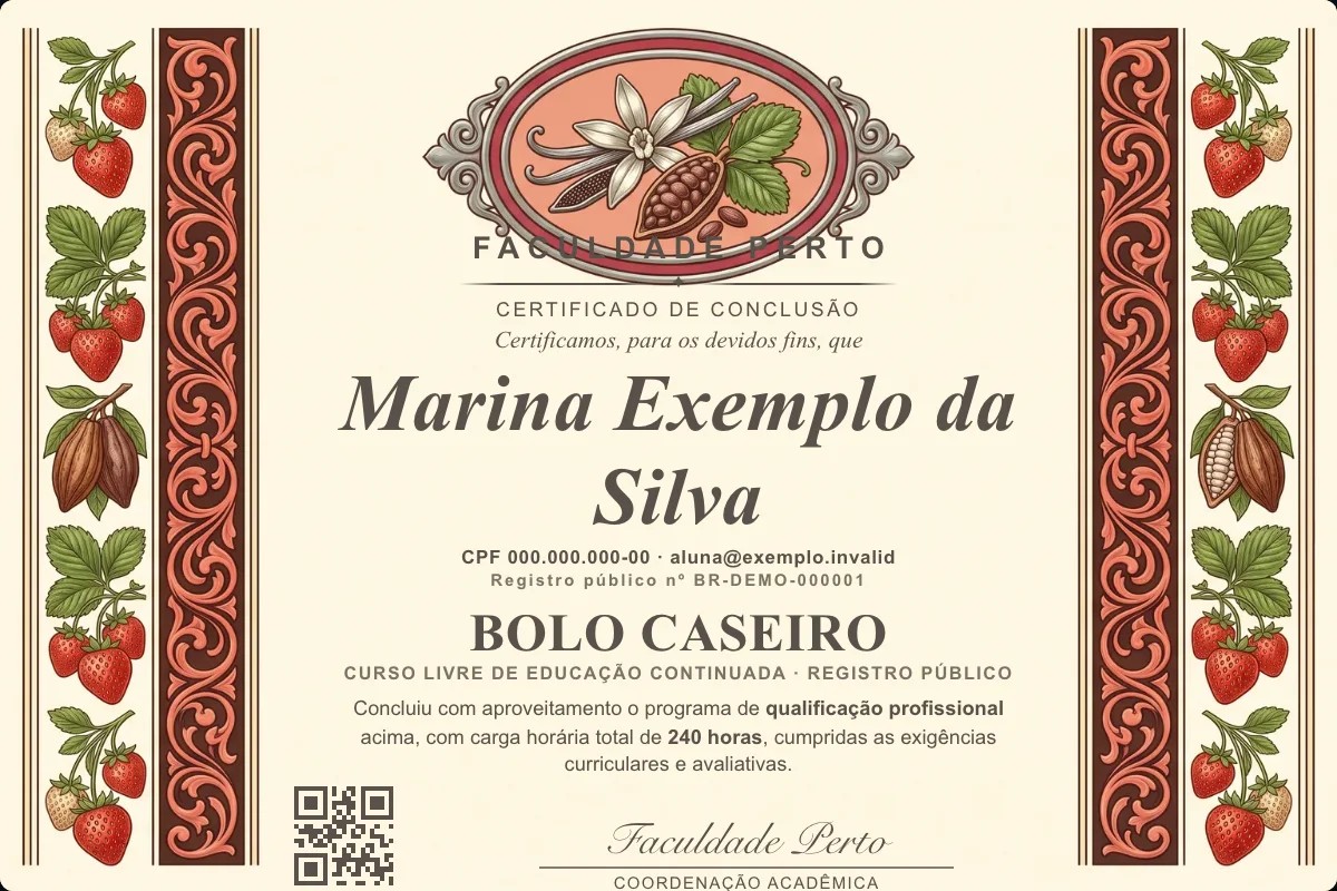 Certificado do curso de Bolo Caseiro