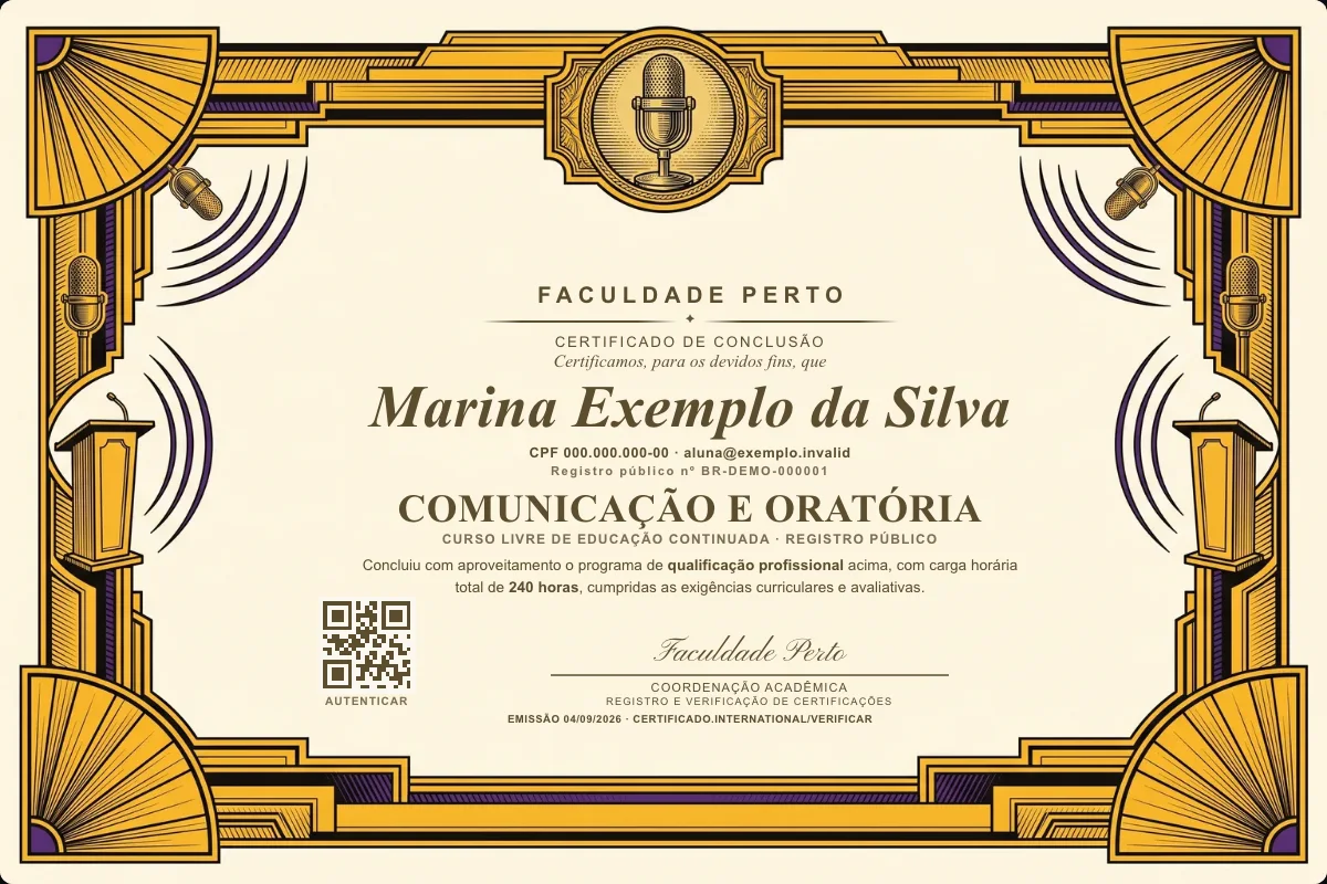 Certificado do curso de Comunicação e Oratória
