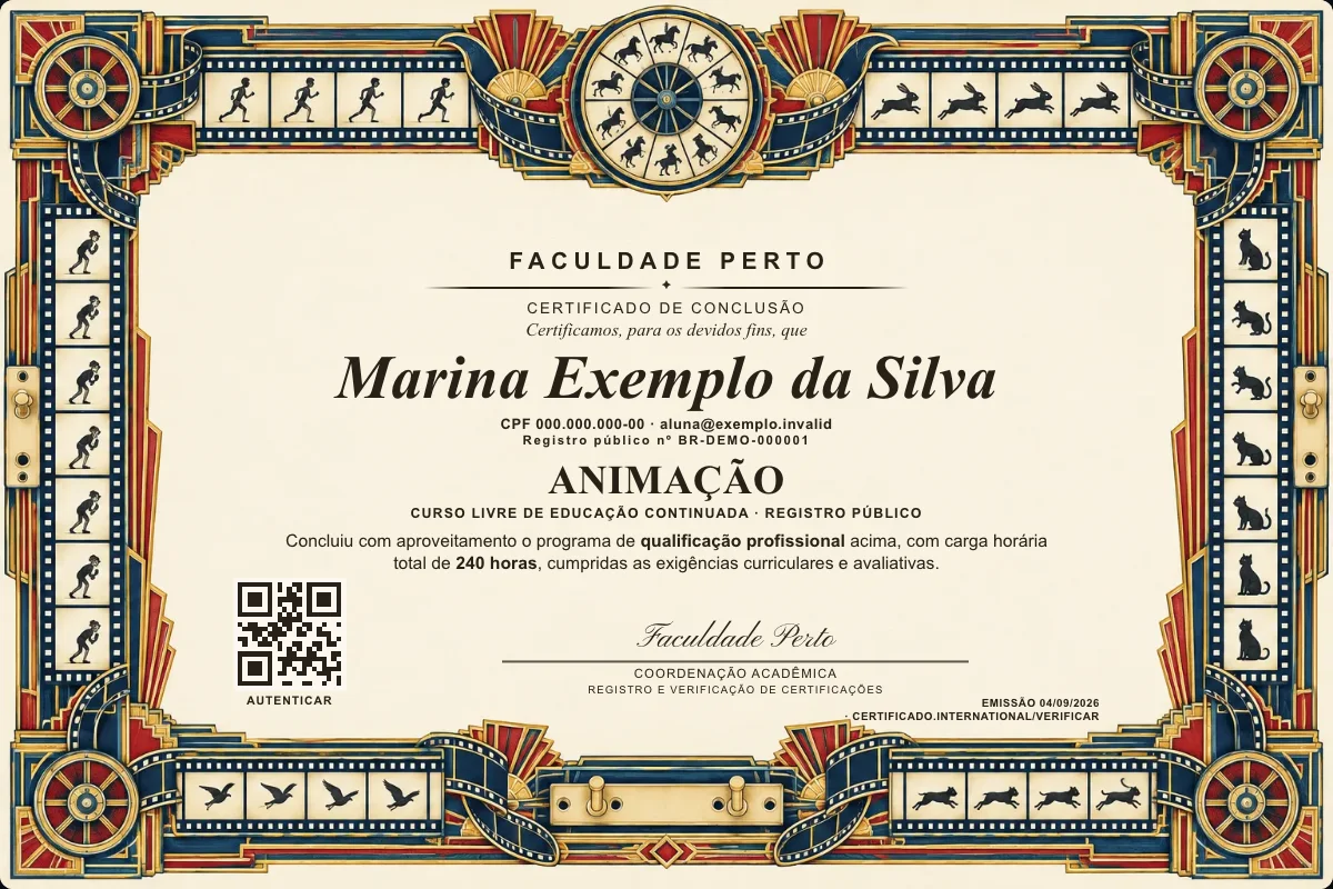 Certificado do curso de Animação