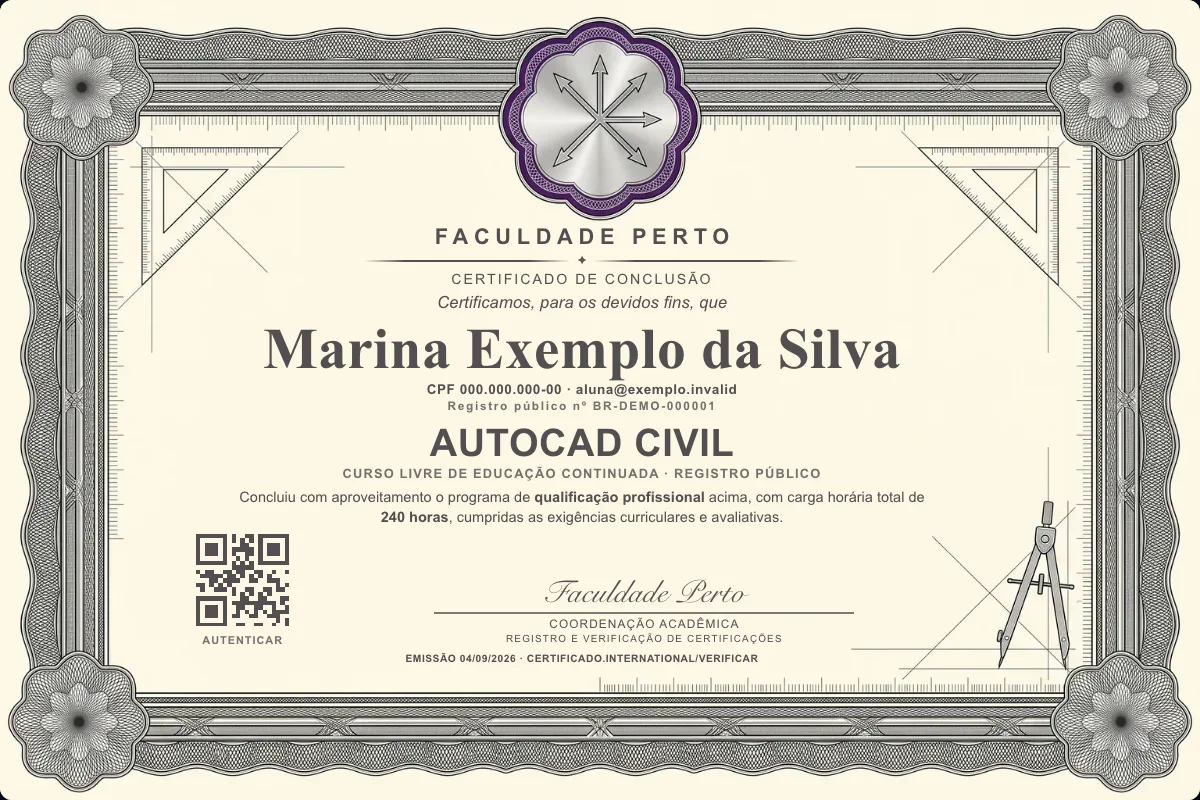 Certificado do curso de Autocad Civil
