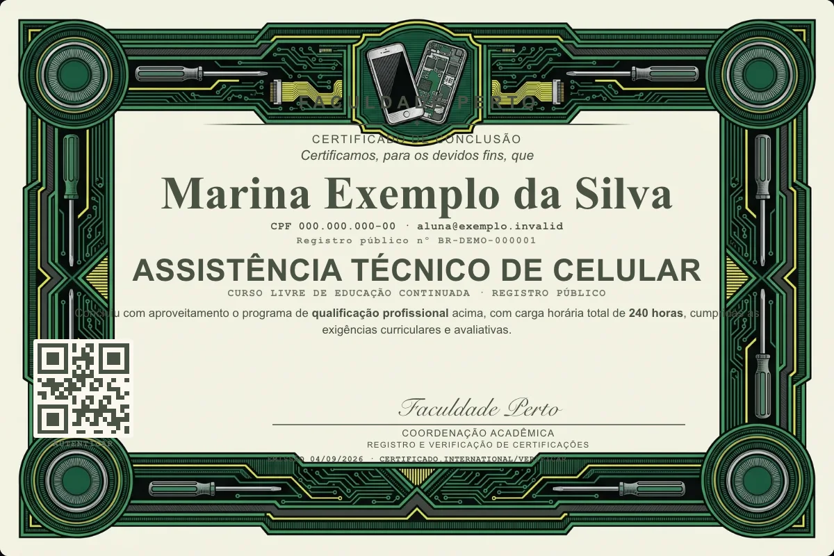 Certificado do curso de Assistência Técnico de Celular