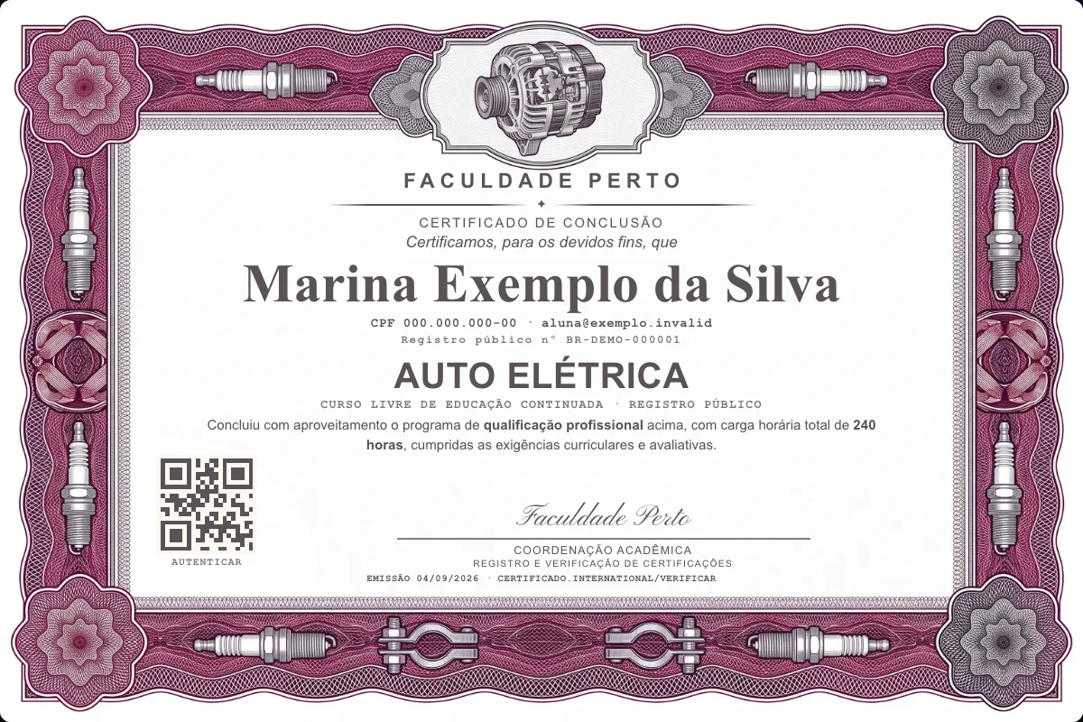 Certificado do curso de Auto Elétrica