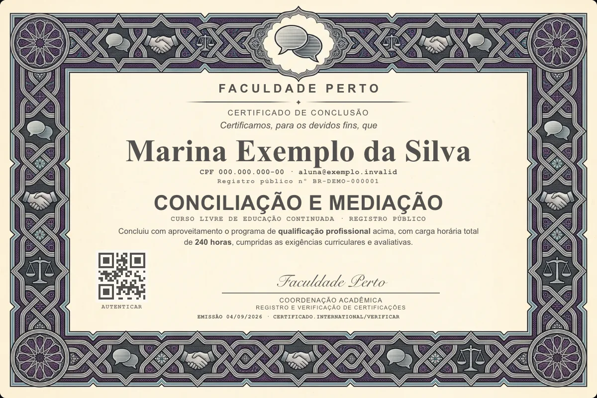 Certificado do curso de Conciliação e Mediação
