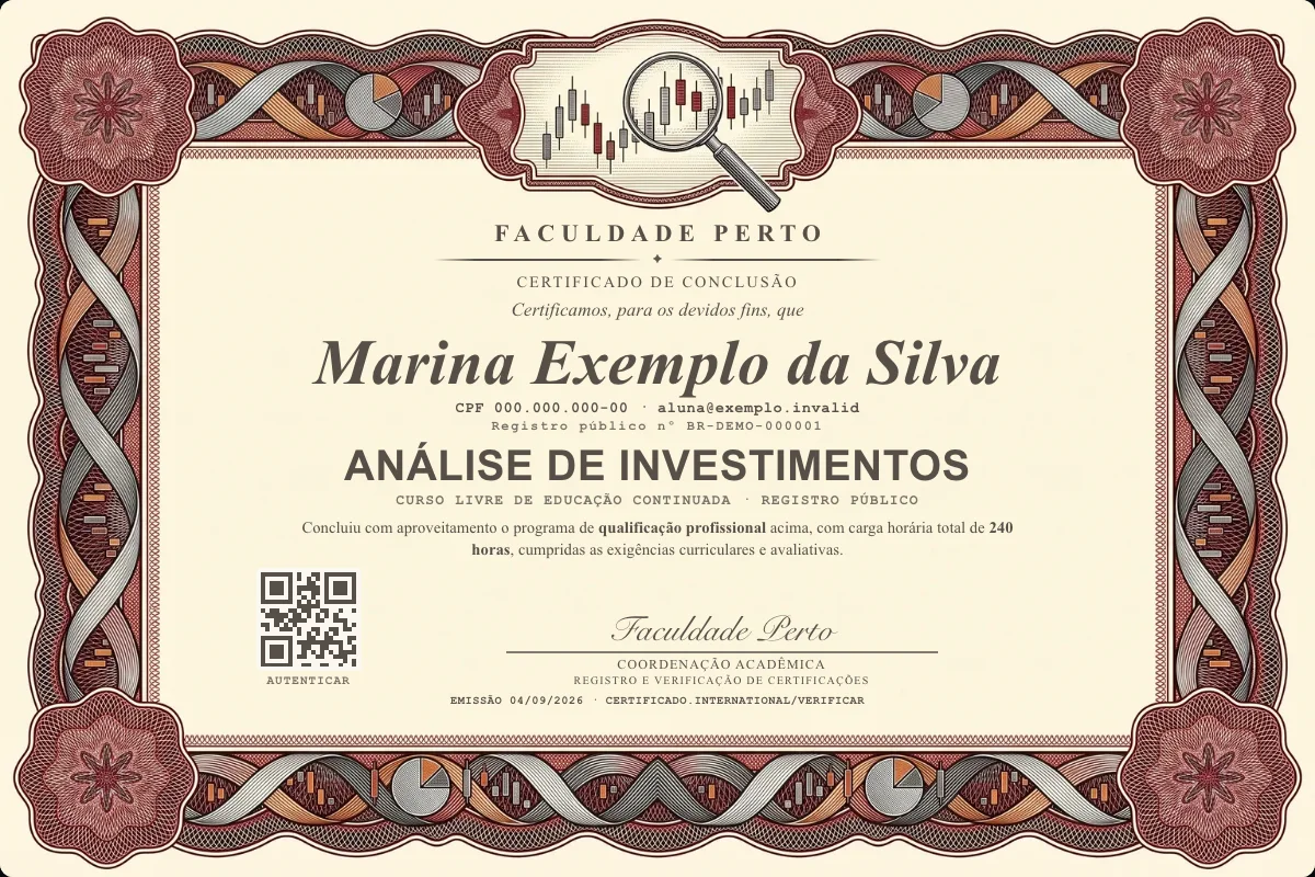 Certificado do curso de Análise de Investimentos