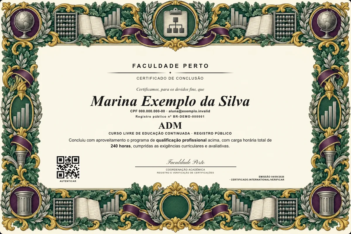 Certificado do curso de Adm