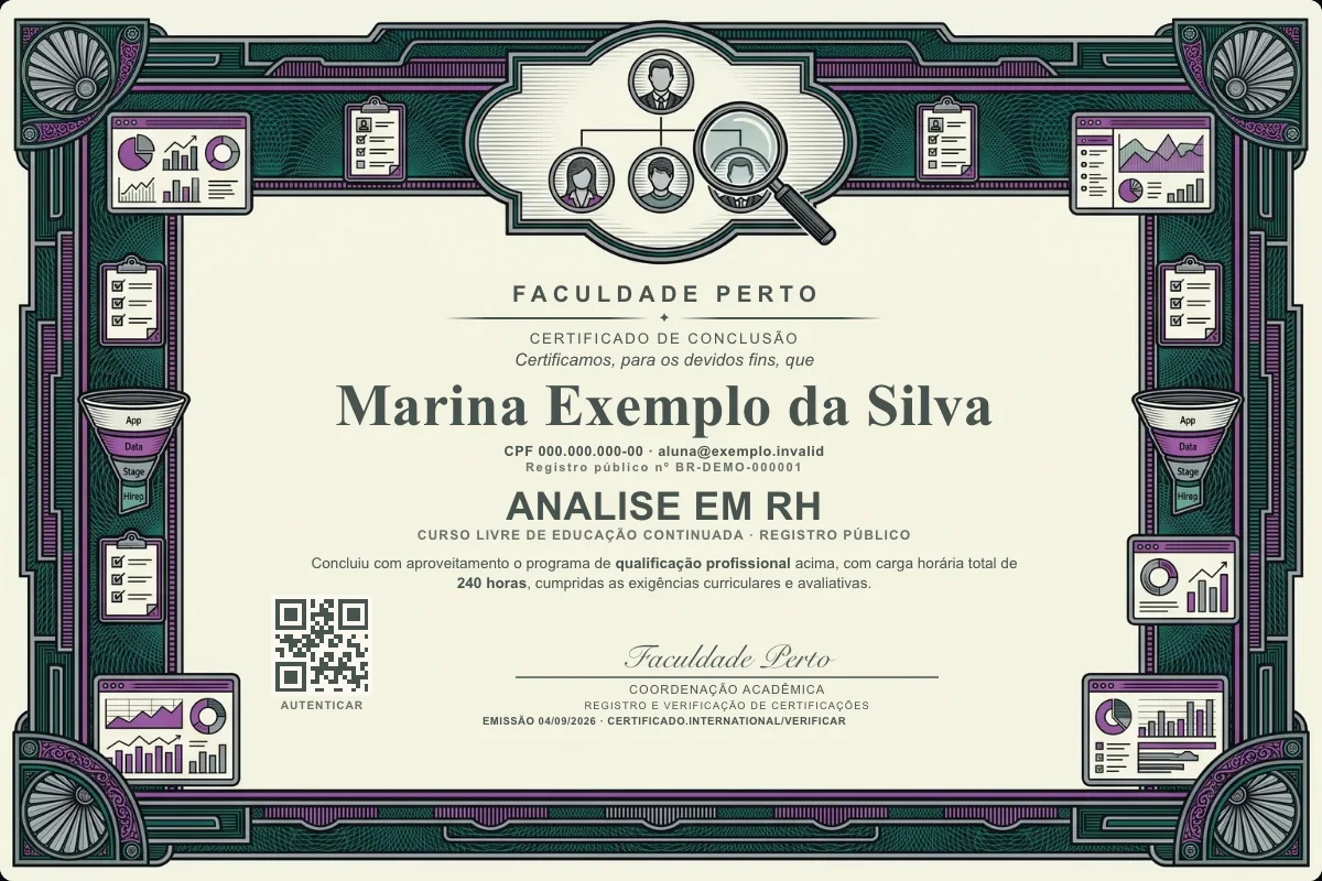 Certificado do curso de Analise em RH