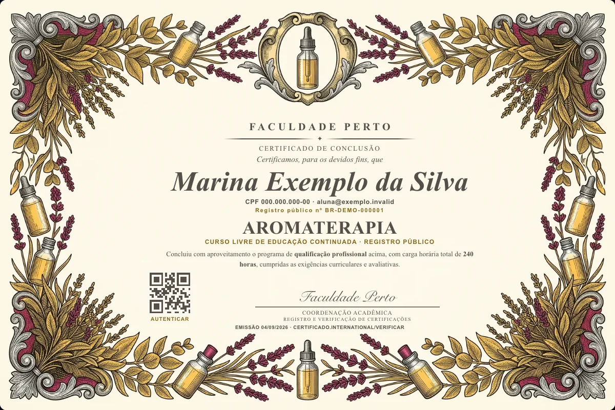 Certificado do curso de Aromaterapia