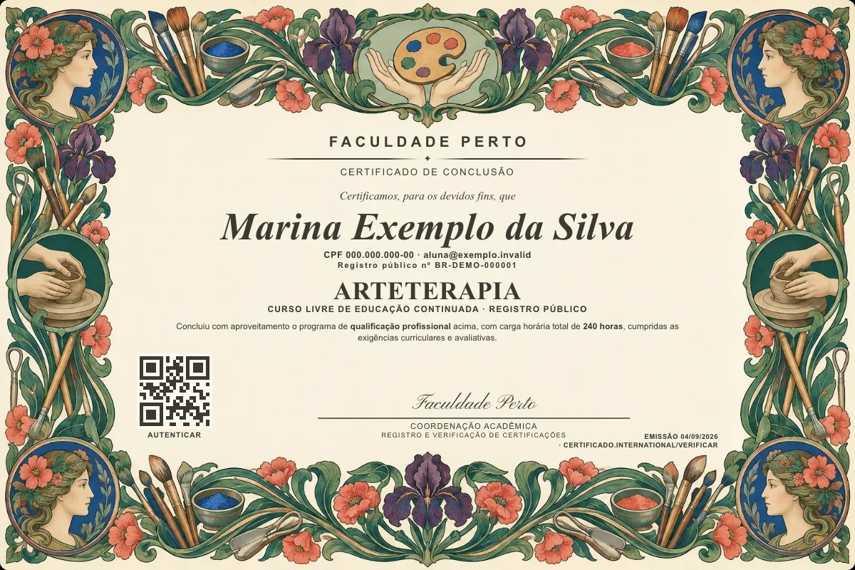 Certificado do curso de Arteterapia