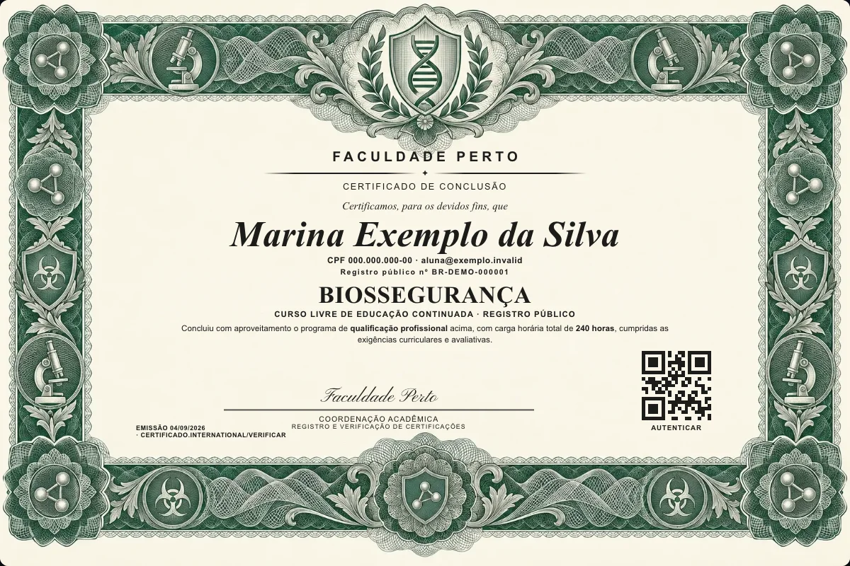 Certificado do curso de Biossegurança