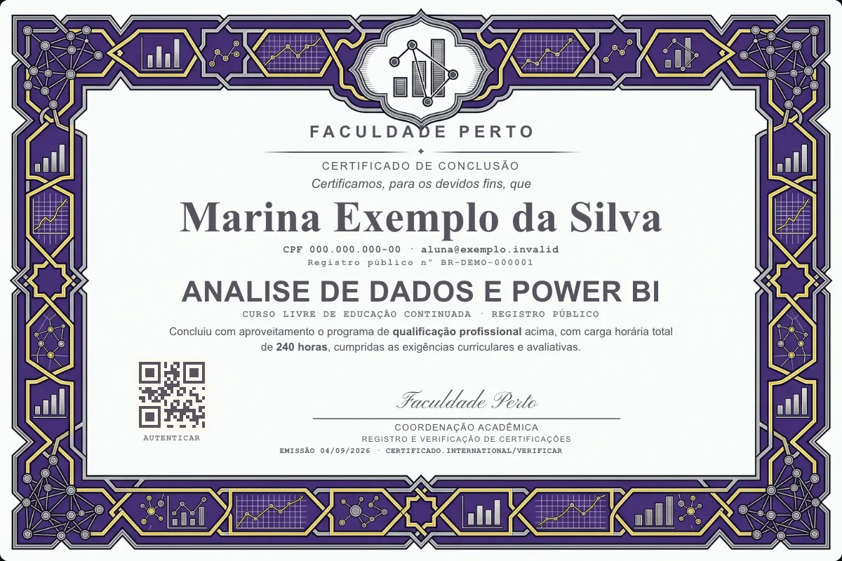 Certificado do curso de Analise de Dados e Power BI