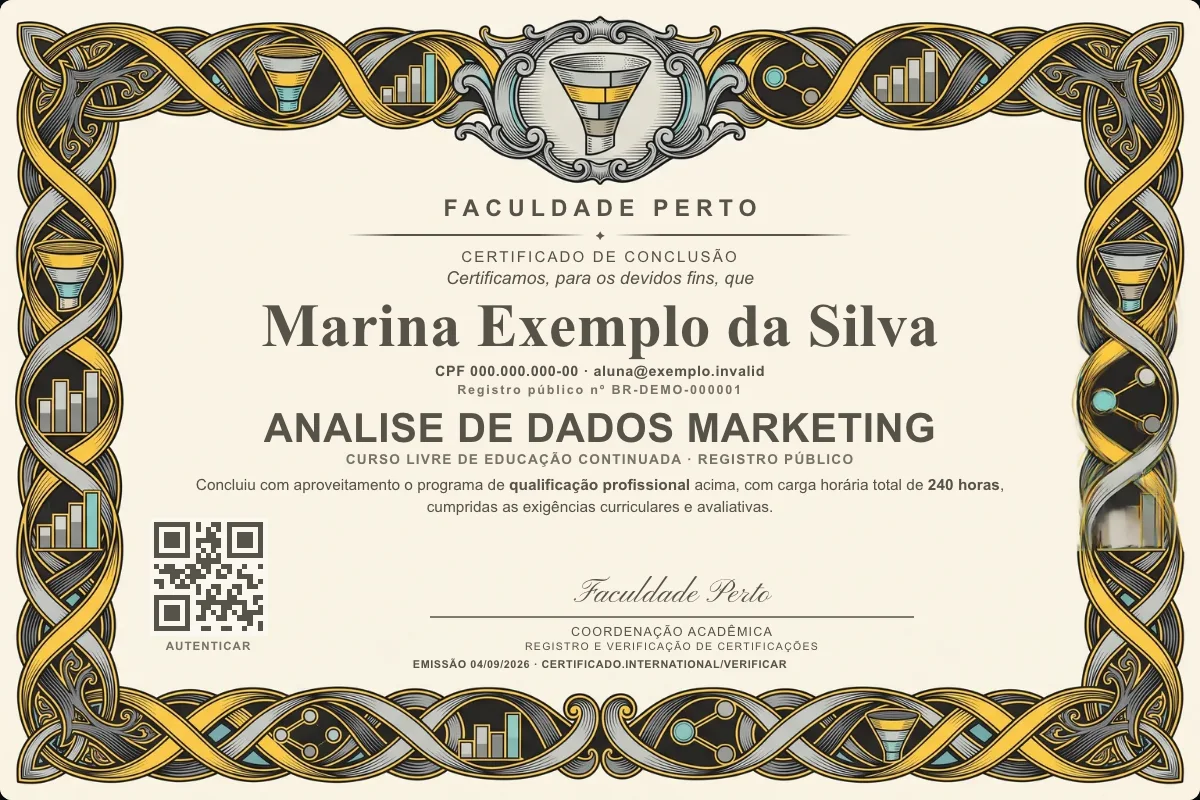 Certificado do curso de Analise de Dados Marketing