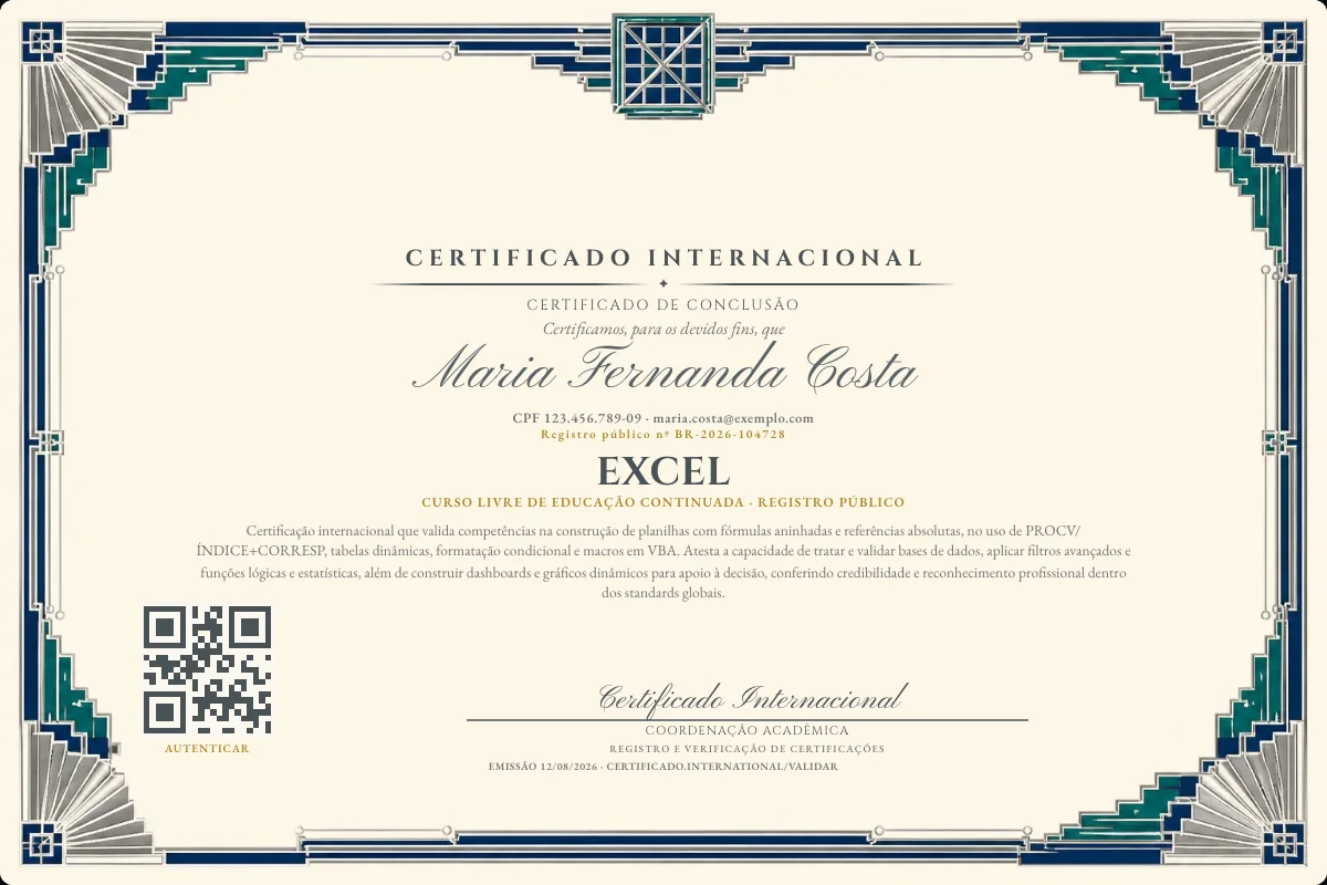 Capa do curso Excel