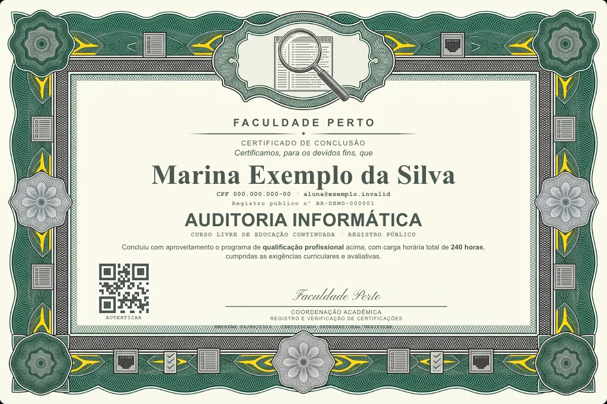 Certificado do curso de Auditoria Informática