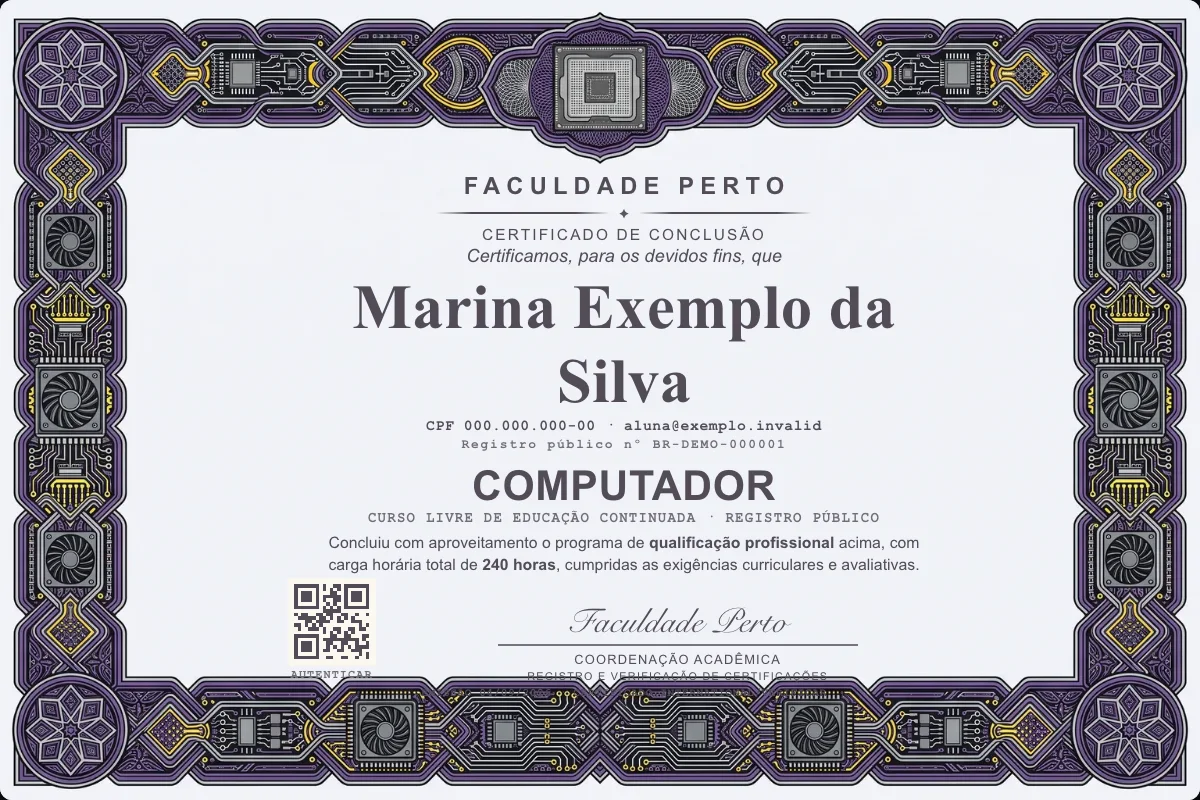 Certificado do curso de Computador