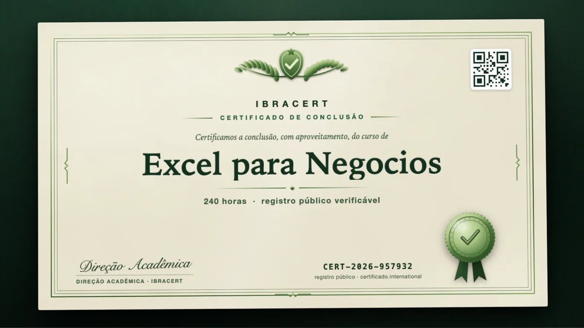 Capa do curso Excel para Negocios