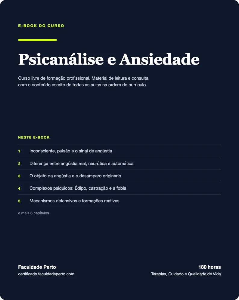 Capa do e-book do curso de Psicanálise e Ansiedade