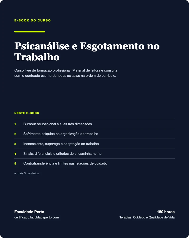 Capa do e-book do curso de Psicanálise e Esgotamento no Trabalho