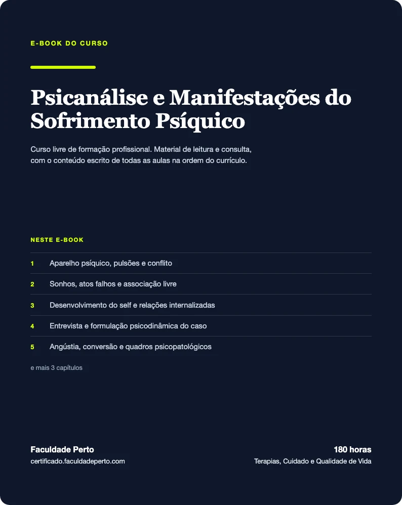Capa do e-book do curso de Psicanálise e Manifestações do Sofrimento Psíquico