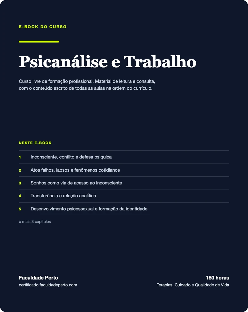 Capa do e-book do curso de Psicanálise e Trabalho