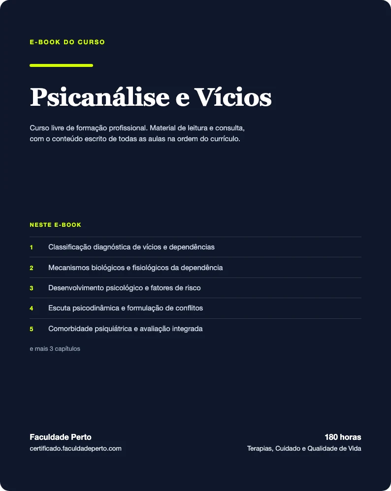 Capa do e-book do curso de Psicanálise e Vícios
