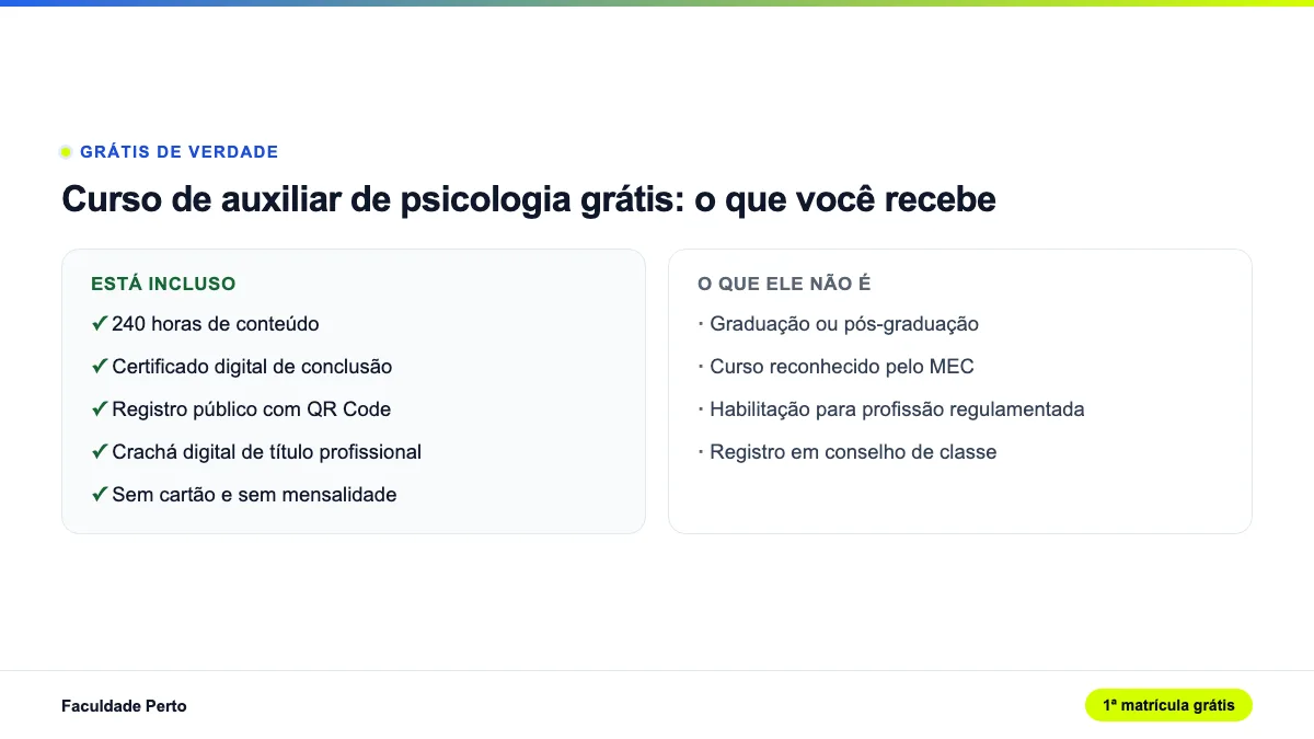 Comparativo do que está incluso no curso de Auxiliar de Psicologia grátis e do que ele não é