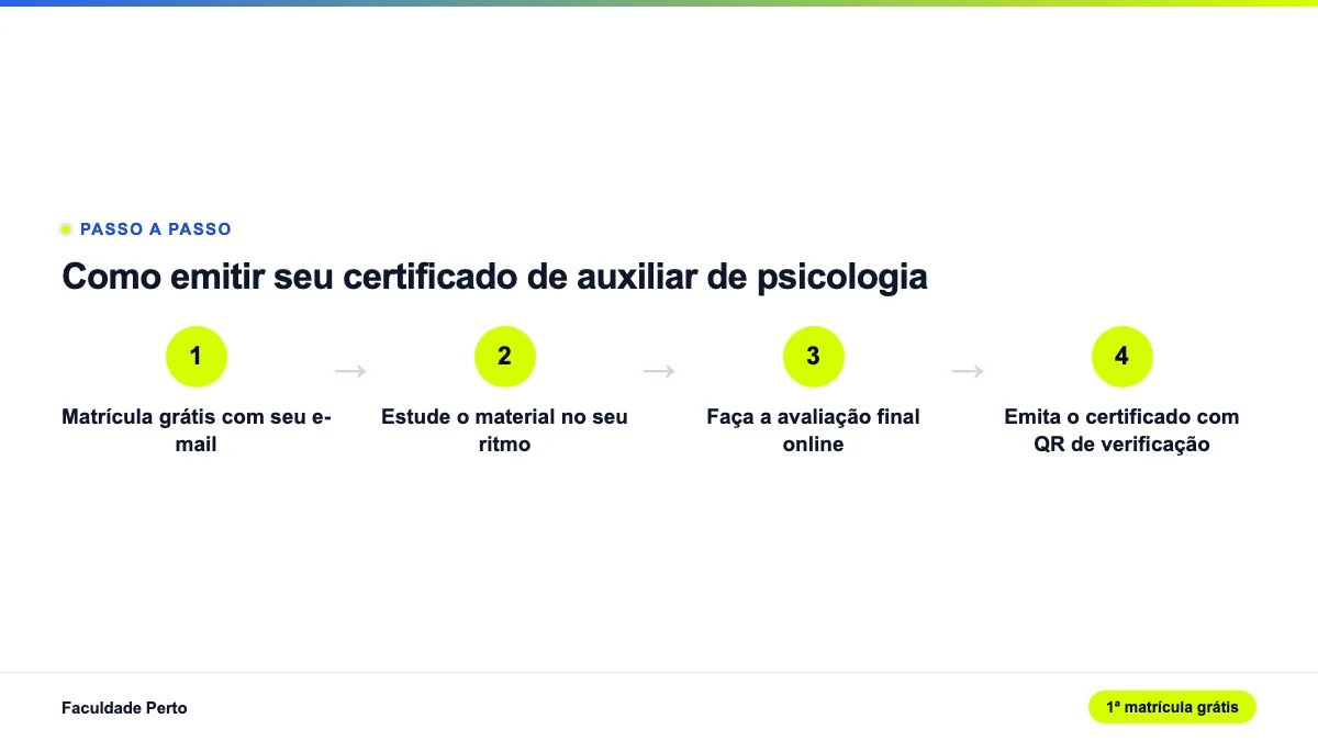 Passo a passo em 4 etapas para emitir o certificado do curso de Auxiliar de Psicologia grátis