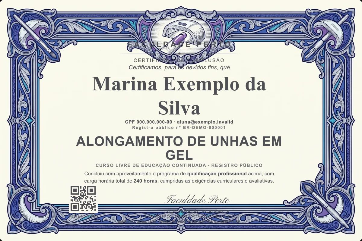 Certificado de Alongamento de Unhas em Gel