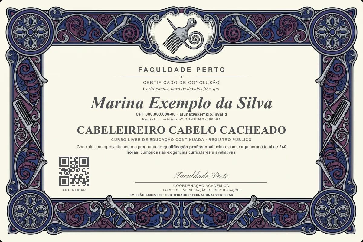 Certificado de Cabeleireiro Cabelo Cacheado