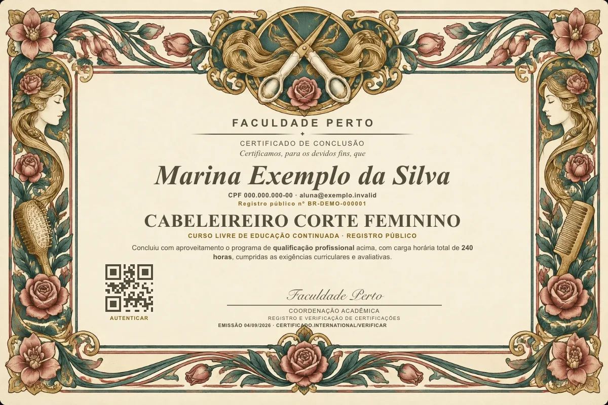 Certificado de Cabeleireiro Corte Feminino