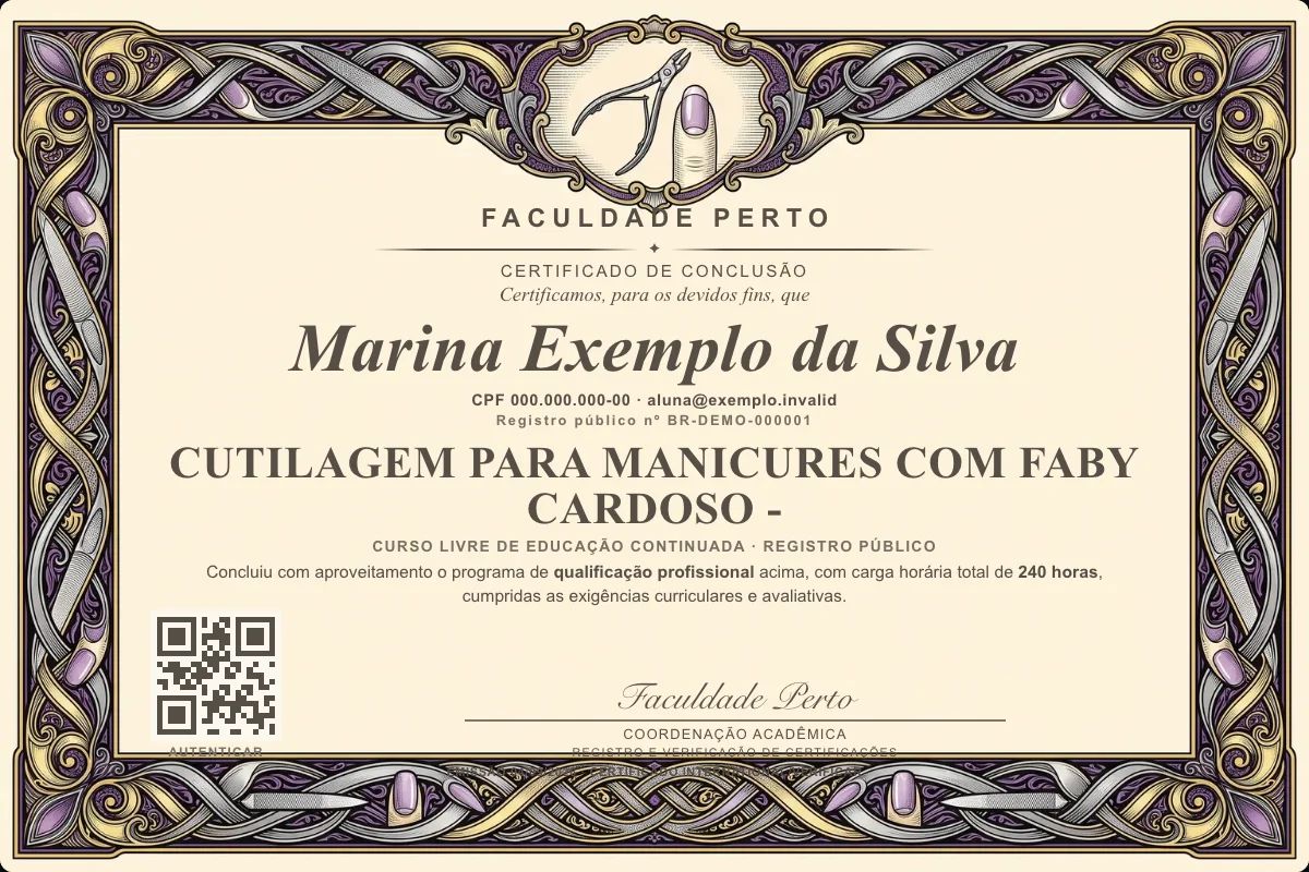 Certificado de Cutilagem para Manicures com Faby Cardoso -