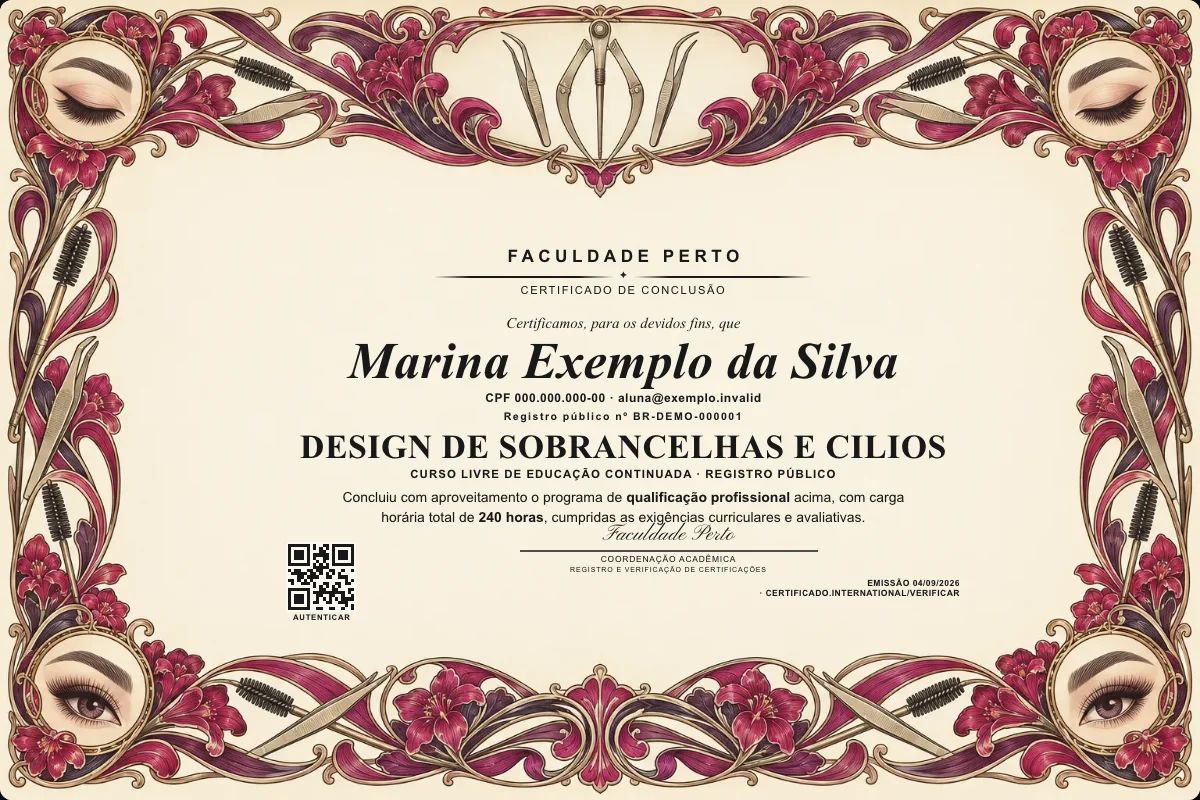 Certificado de Design de Sobrancelhas e Cilios