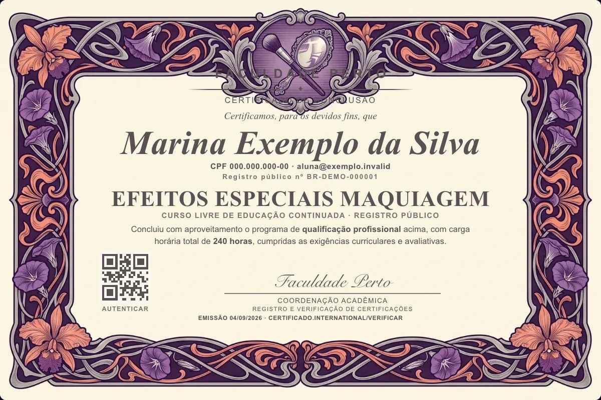 Certificado de Efeitos Especiais Maquiagem