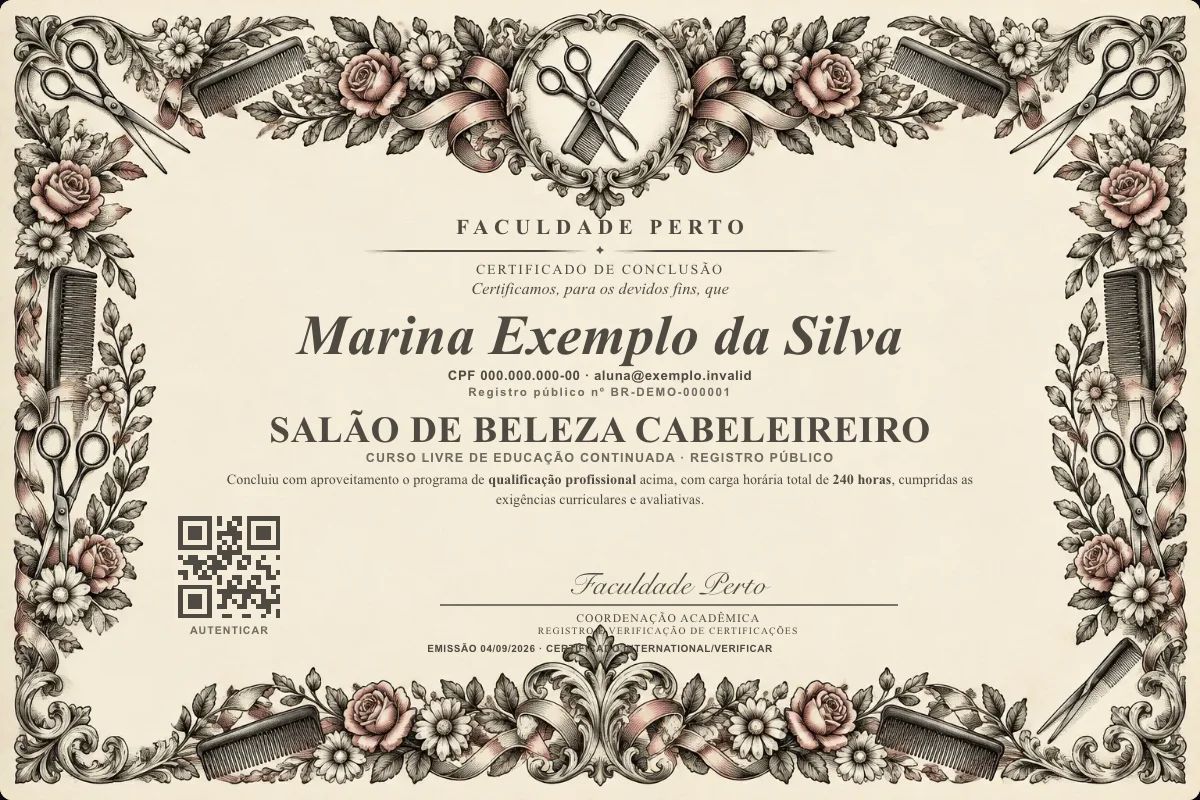 Certificado de Salão de Beleza Cabeleireiro