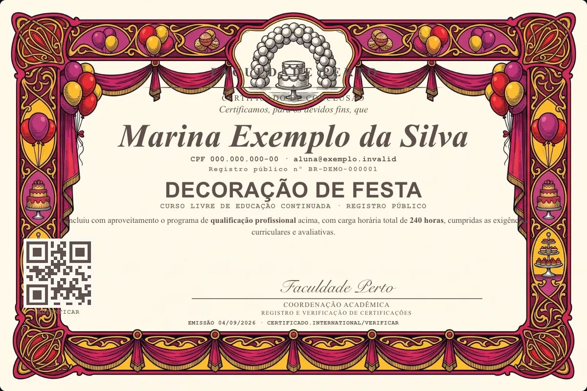 Certificado de Decoração de Festa