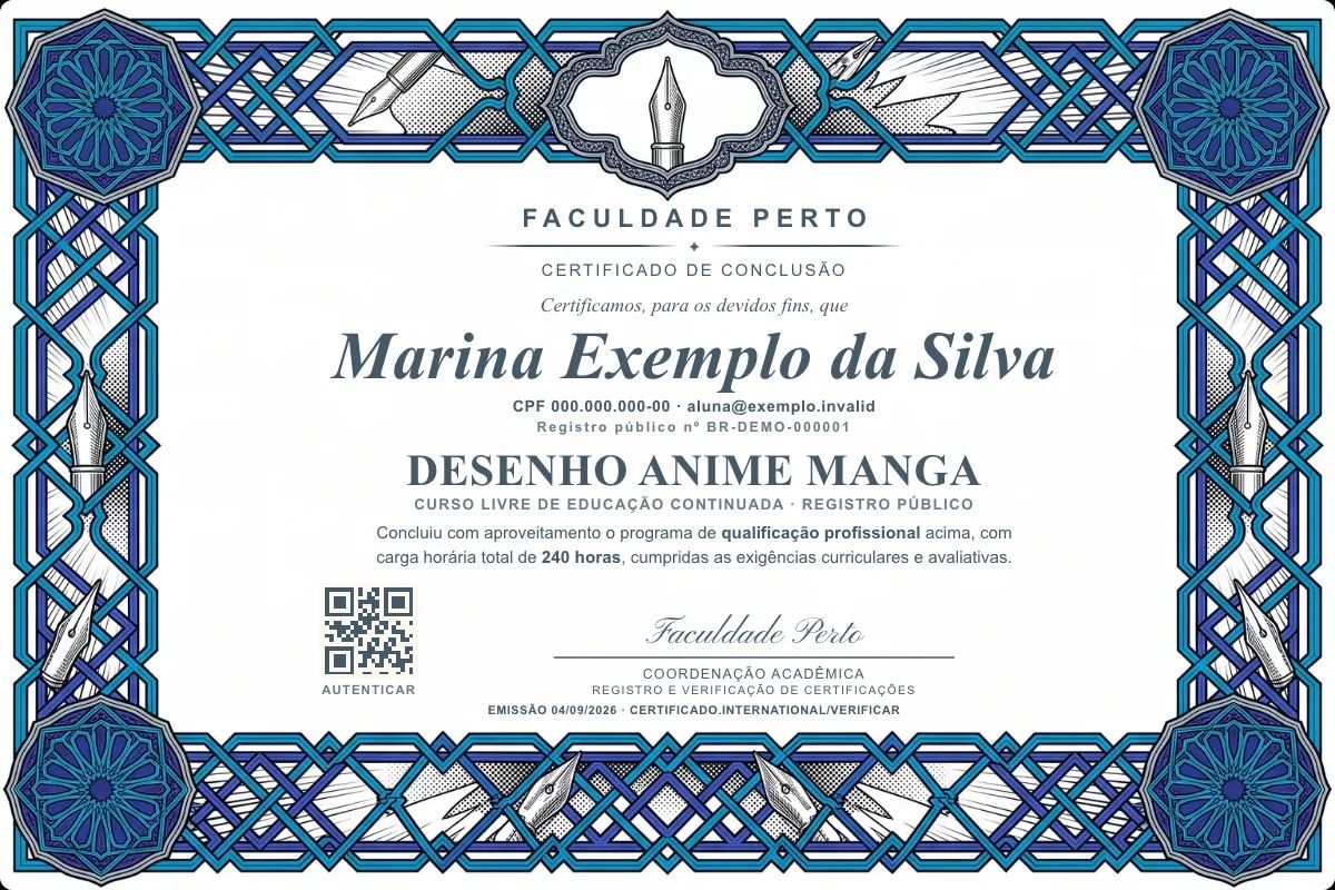 Certificado de Desenho Anime Manga