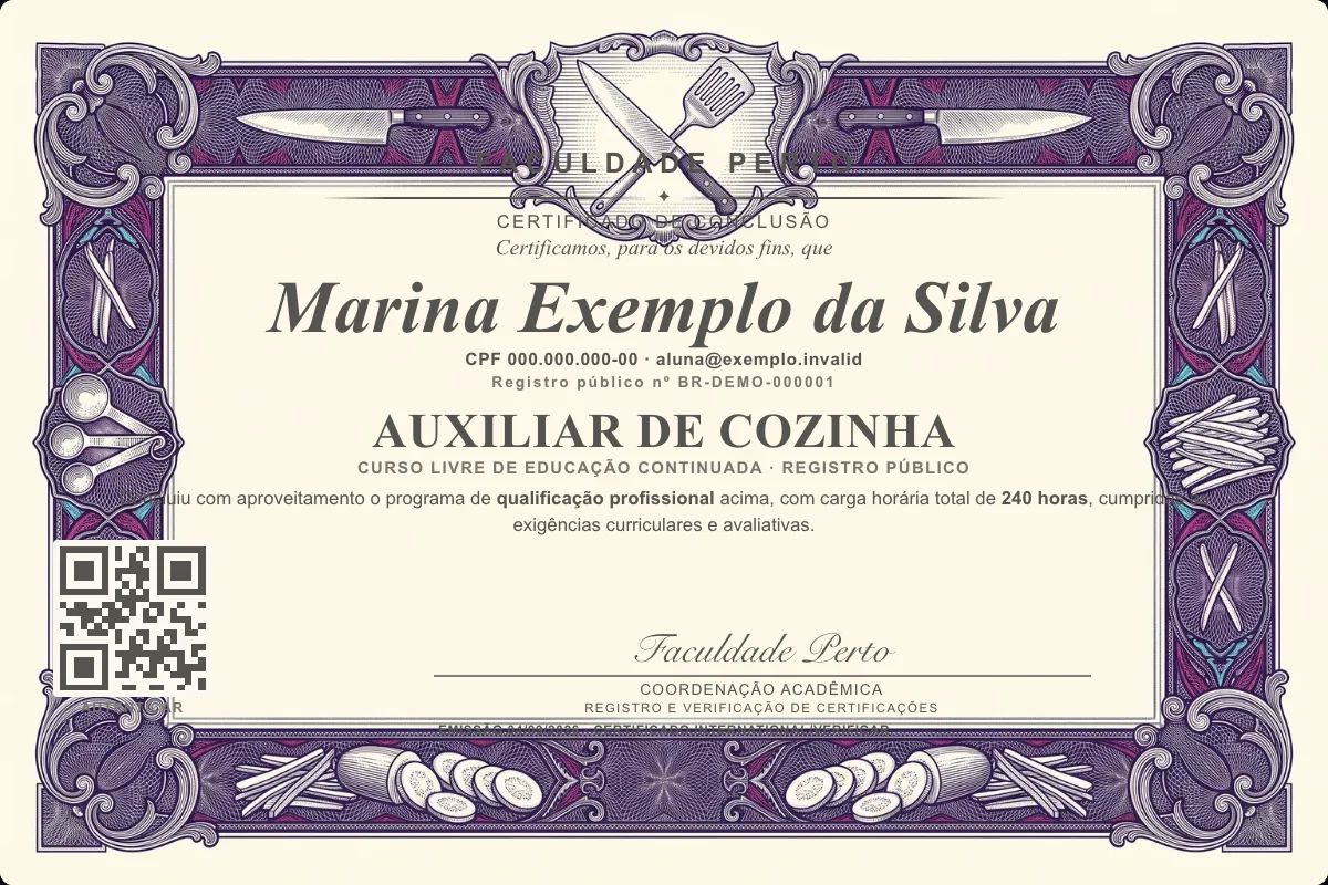 Certificado de Auxiliar de Cozinha