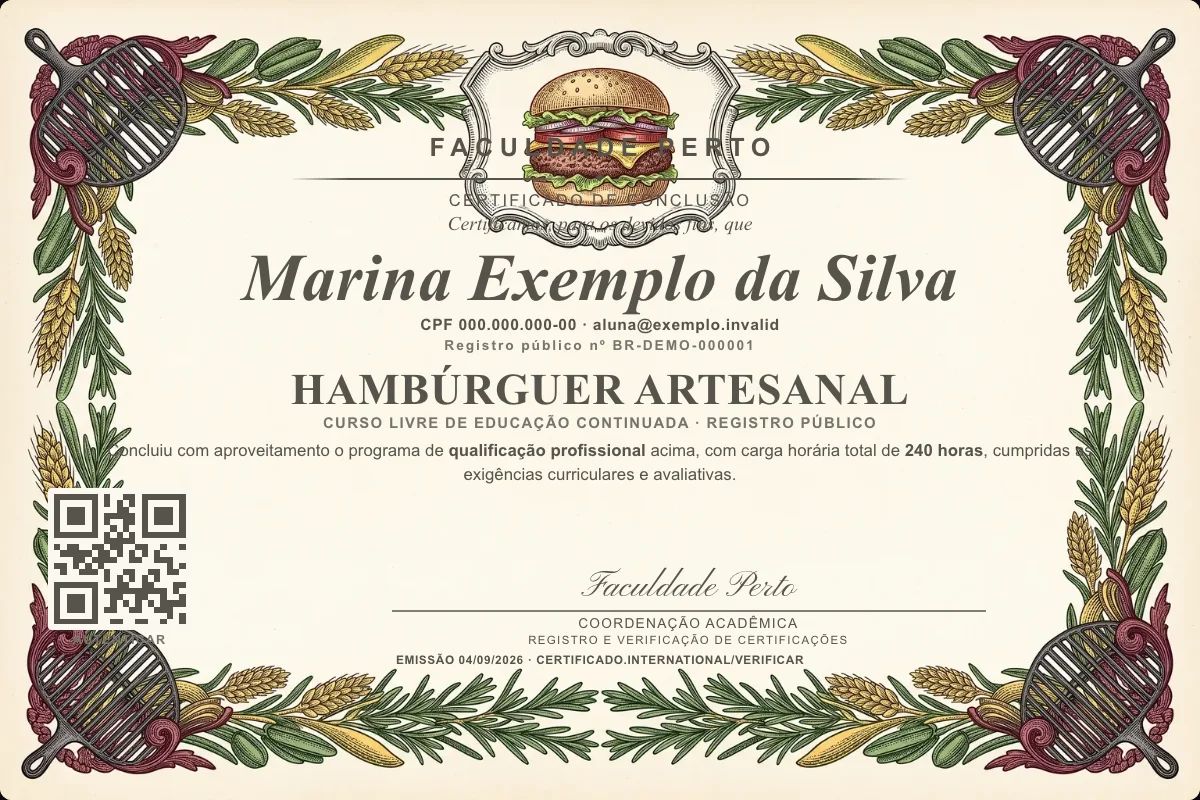 Certificado de Hambúrguer Artesanal