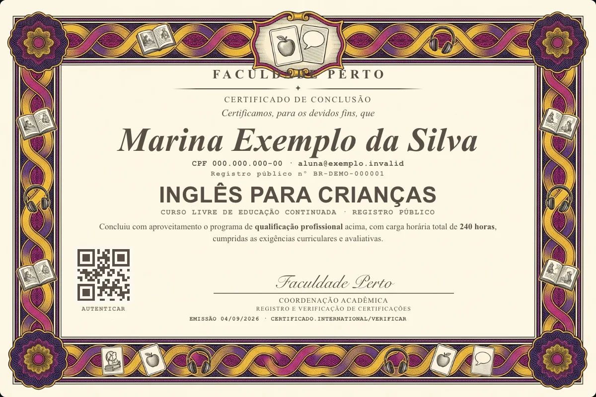 Certificado de Inglês para Crianças