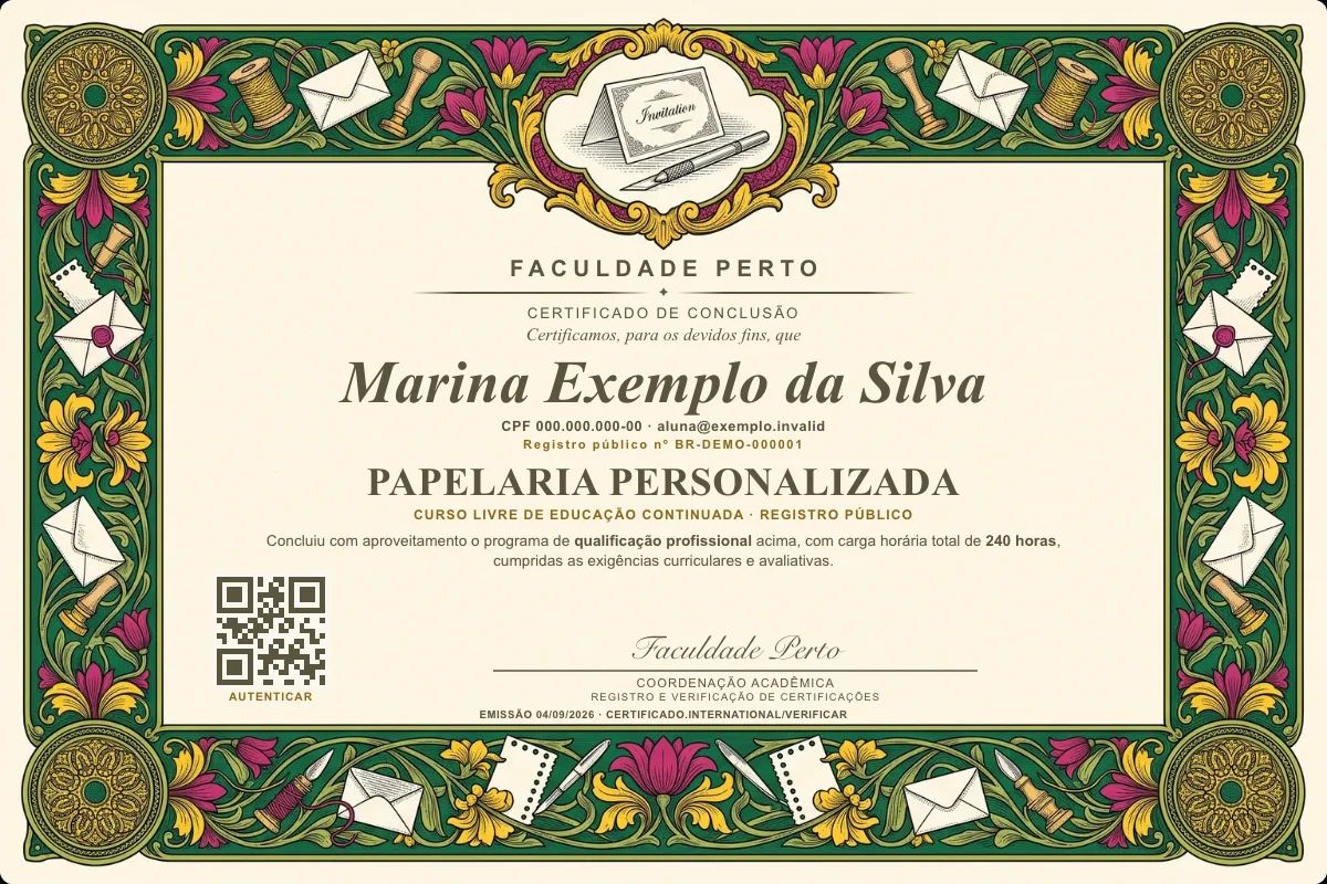 Certificado de Papelaria Personalizada